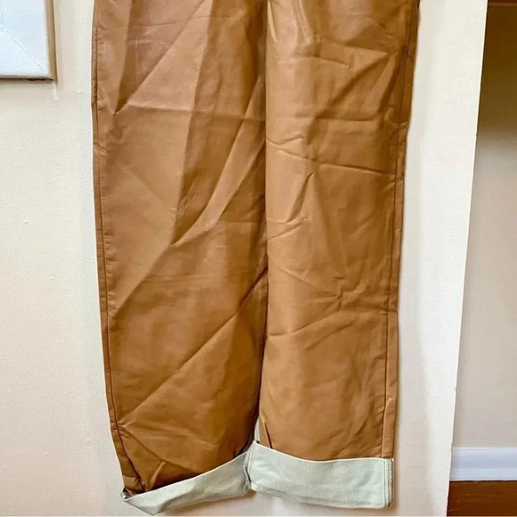 NWT Free People Ziggy Overalls Jumpsuit Vegan Leather Camel Brown - Picture 7 of 8